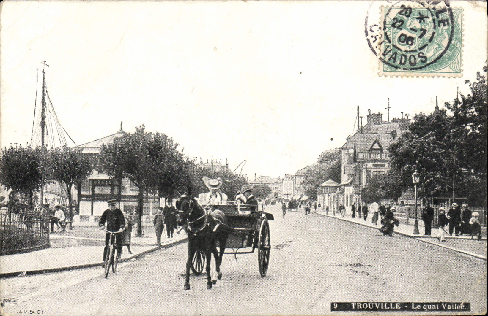 POSTAL Trouville de la VENDIMIA el caballo del birlocho del valle del muelle
