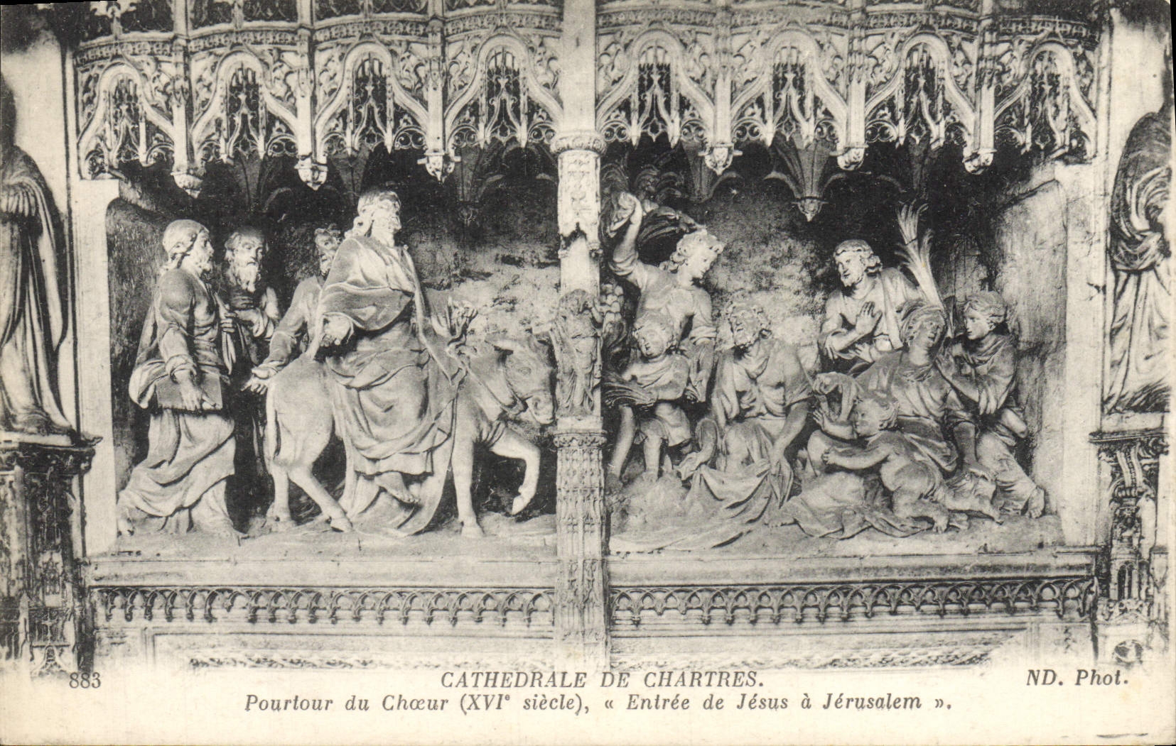 La POSTAL Cathedrale de la VENDIMIA de Chartres Pourtour del estribillo inscrito de Jesús tiene Jerusalén