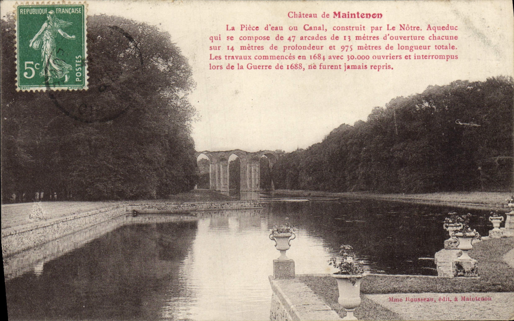 Castillo de la POSTAL de la VENDIMIA de la pieza de Maintenon del agua o del canal