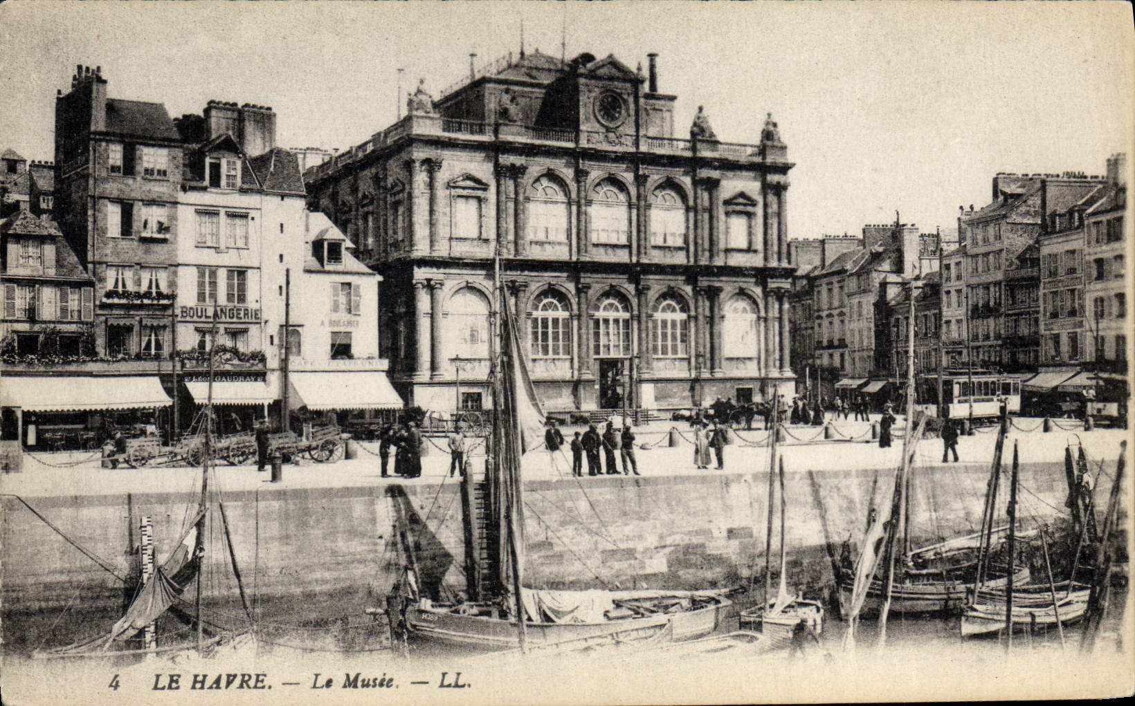 VINTAGE POSTCARD Le Havre the Museum Boats Bakery Tram