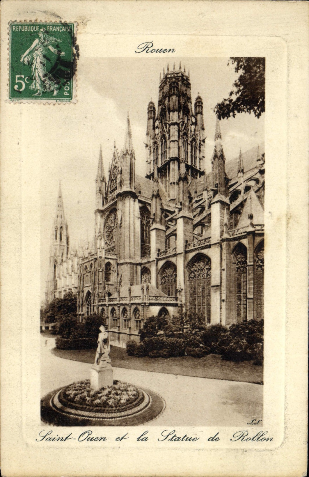 VINTAGE POSTCARD Holy Rouen Ouen and the statue of Rollon