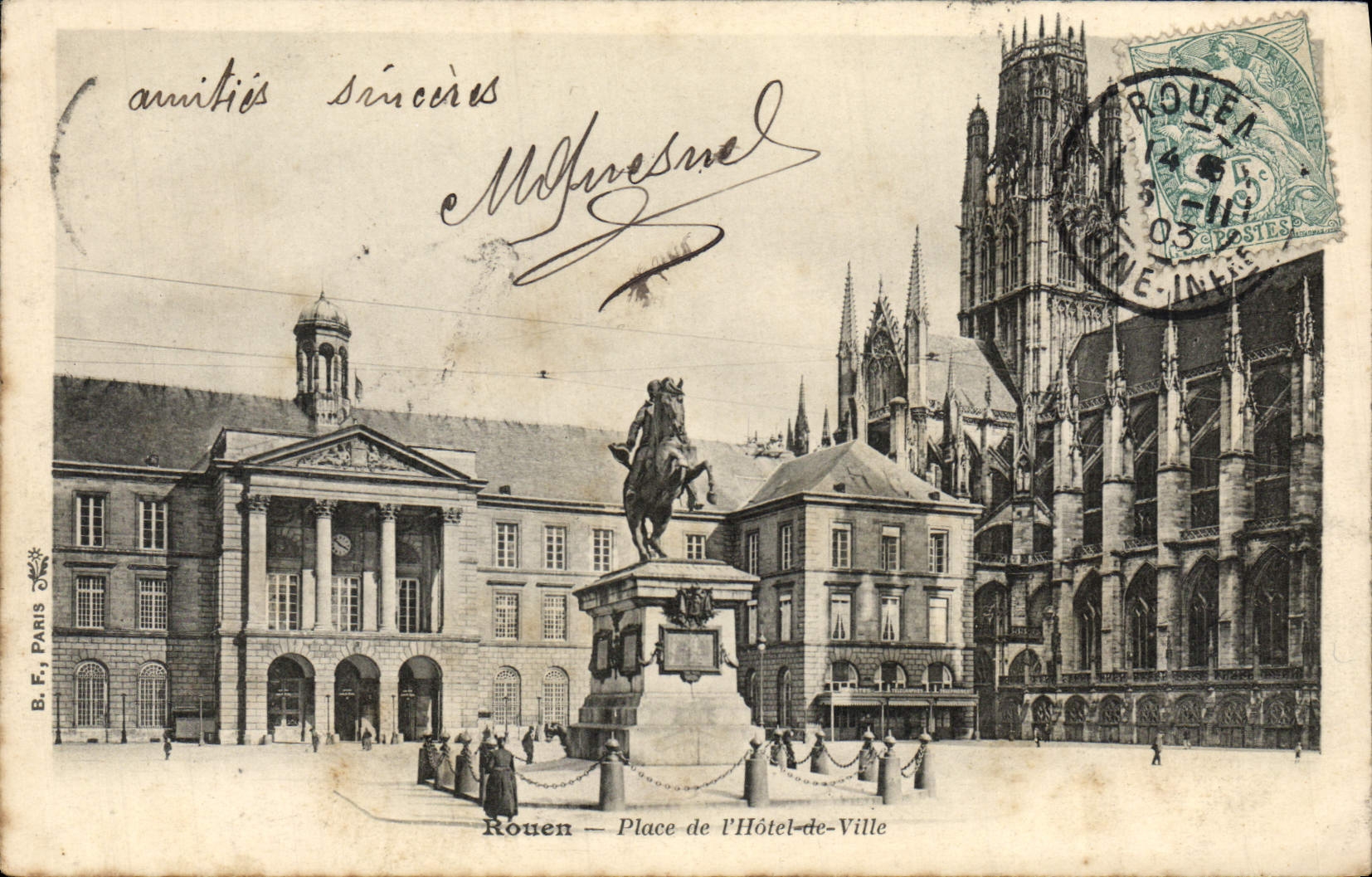 VINTAGE POSTCARD Rouen Places Hotel of Hurdy-gurdy