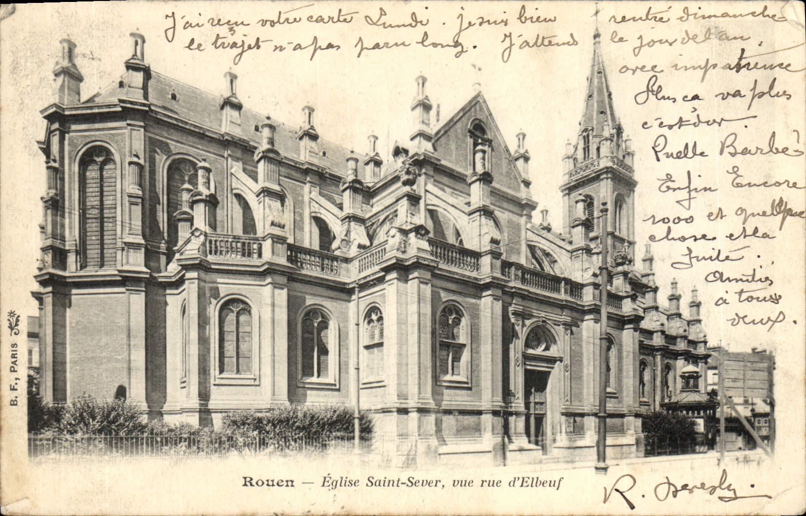 VINTAGE POSTCARD Rouen Church Sever Saint seen street of Elbeuf