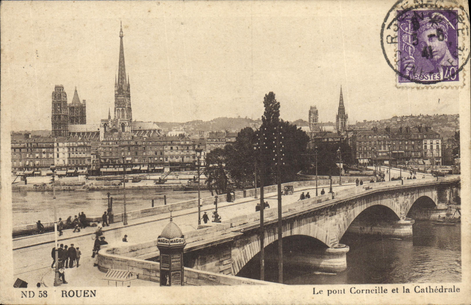 VINTAGE POSTCARD Rouen the Bridge Crow of the Cathedral