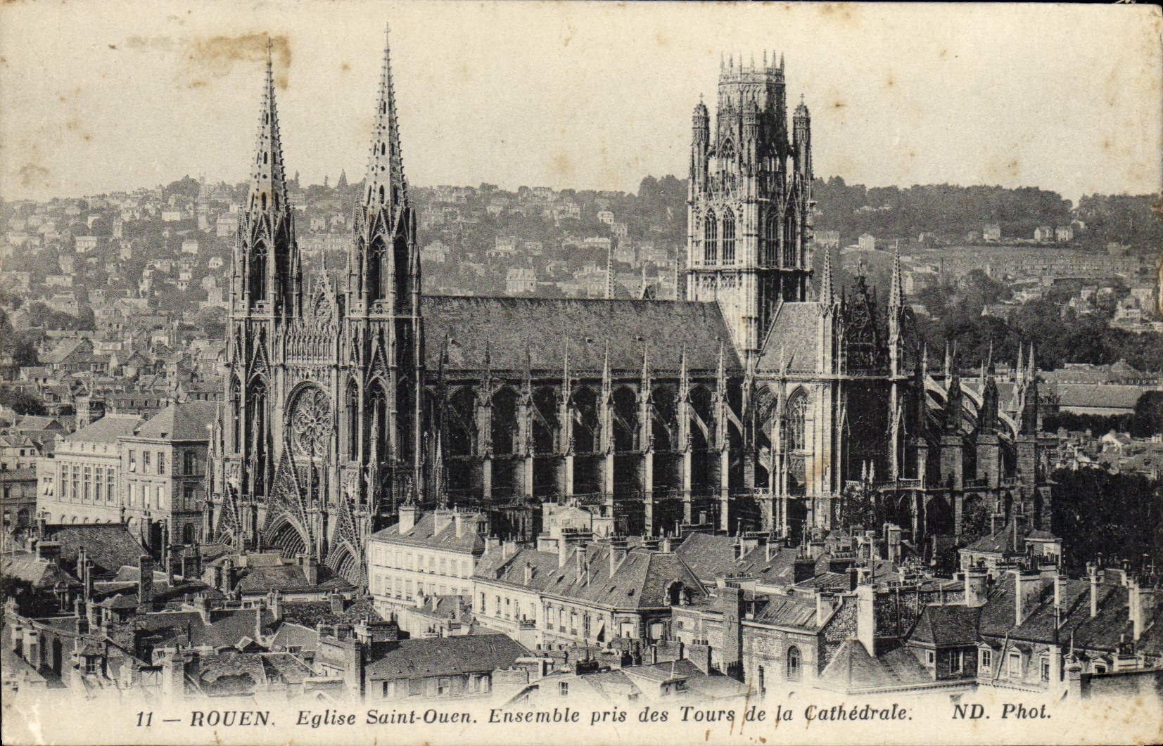 VINTAGE POSTCARD Rouen Church Ouen Saint taken Together of the towers of the cathedral
