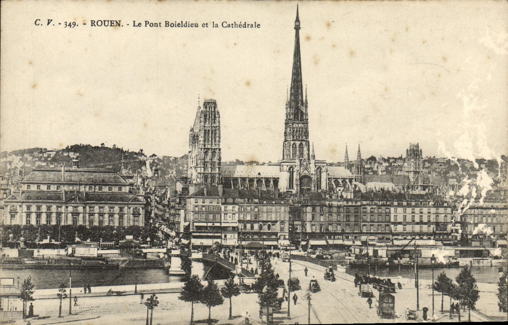 VINTAGE POSTCARD Rouen the Boieldieu Bridge and Cathedarle