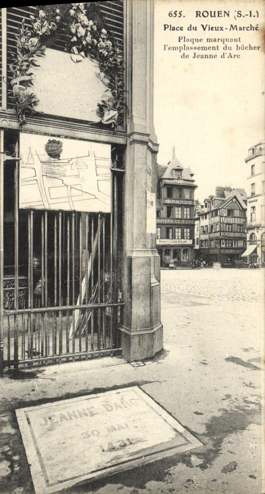 VINTAGE POSTCARD Rouen Place of Old Goes Plate marking the site of roughing-hew of Jeanne d' Arc