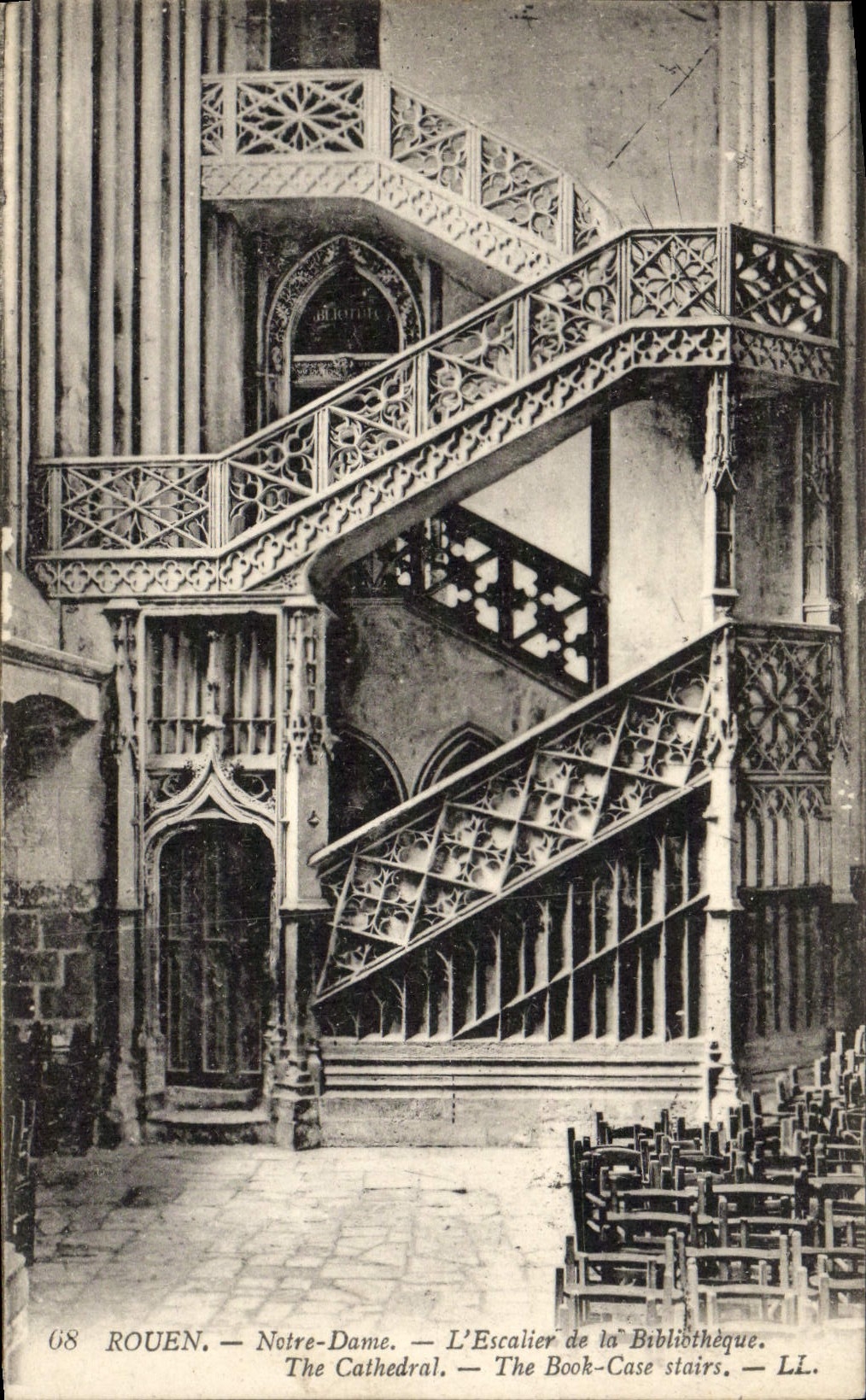 VINTAGE POSTCARD Rouen Notre Dame Staircase of the library