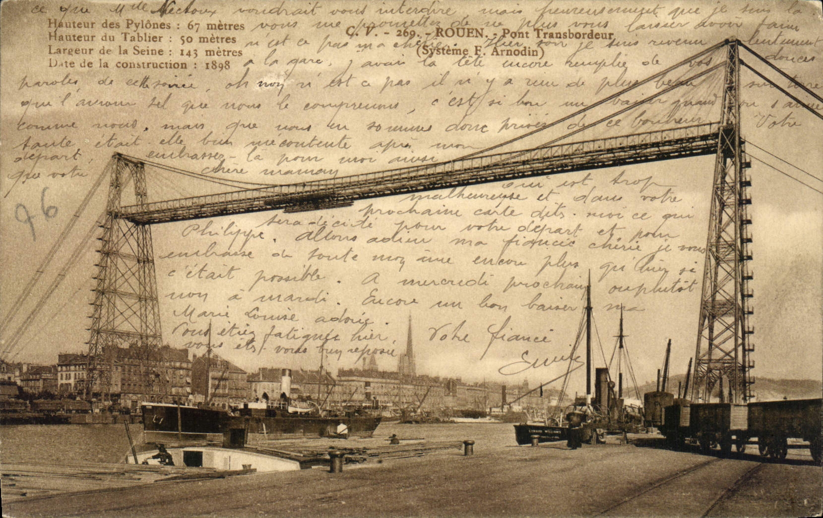 CPA Rouen Pont Transbordeur Bateau