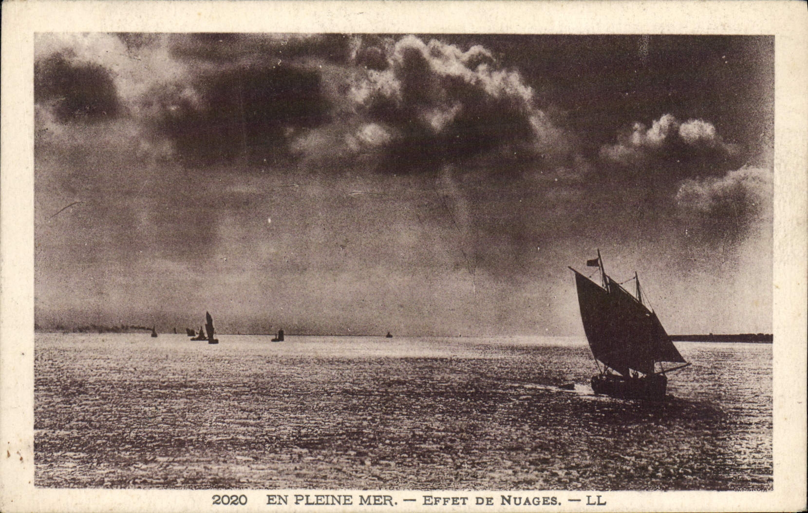VINTAGE POSTCARD On the open sea Effect Clouds Boat