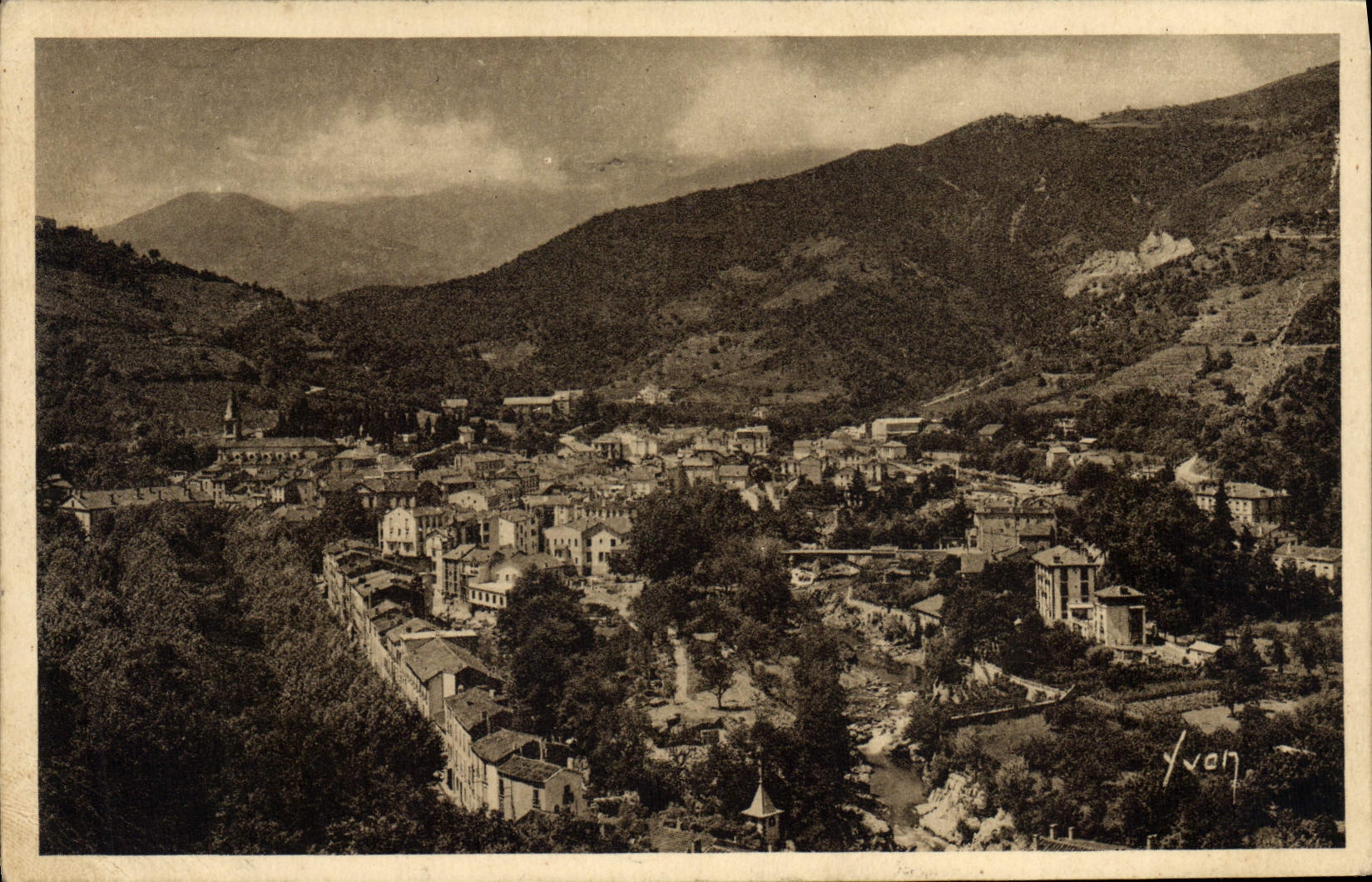 VINTAGE POSTCARD Amelie les Bains View at the Massive bottom of Canigou