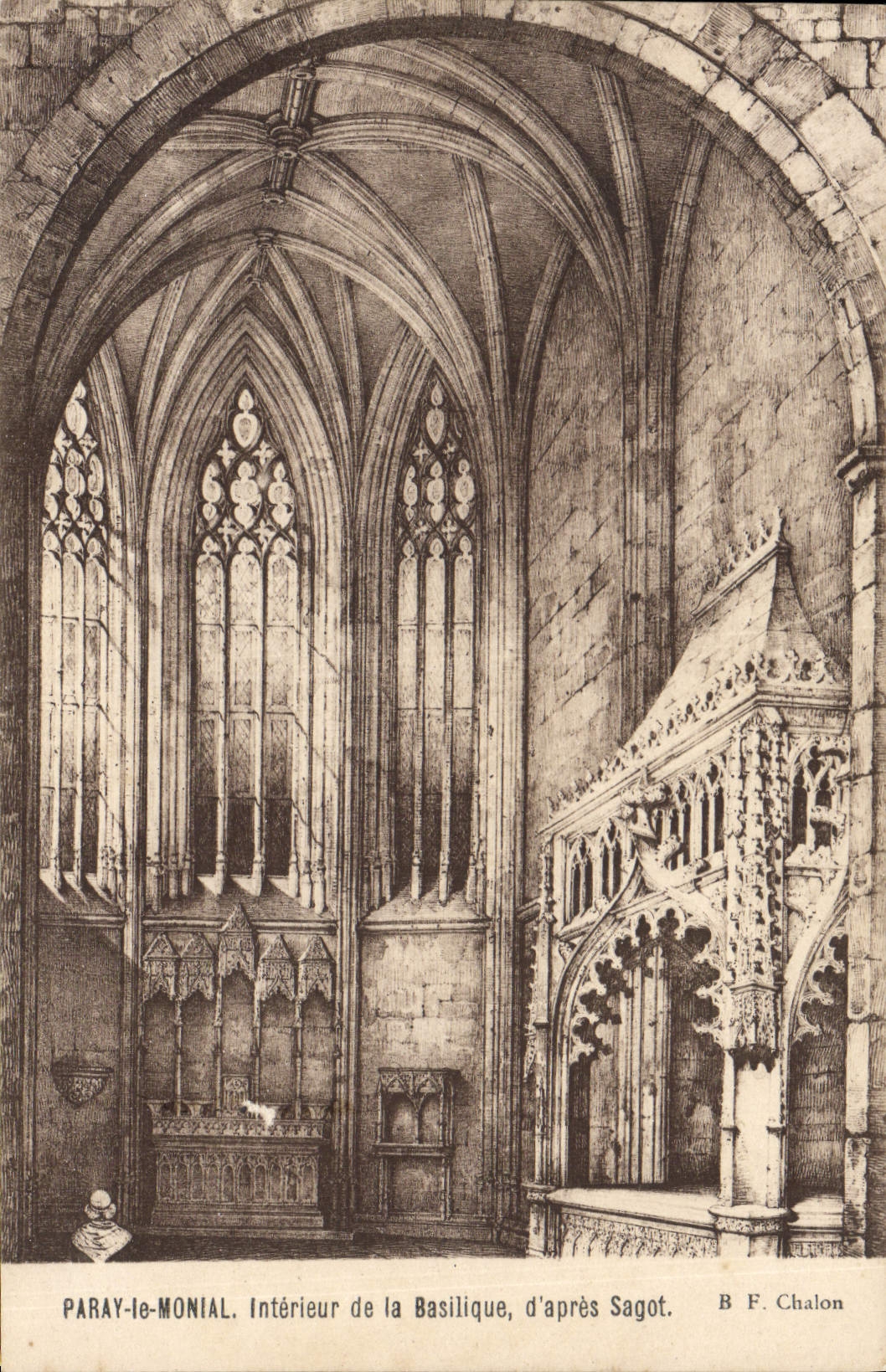 POSTAL Paray Monial interior de la VENDIMIA de la basílica según Sagot