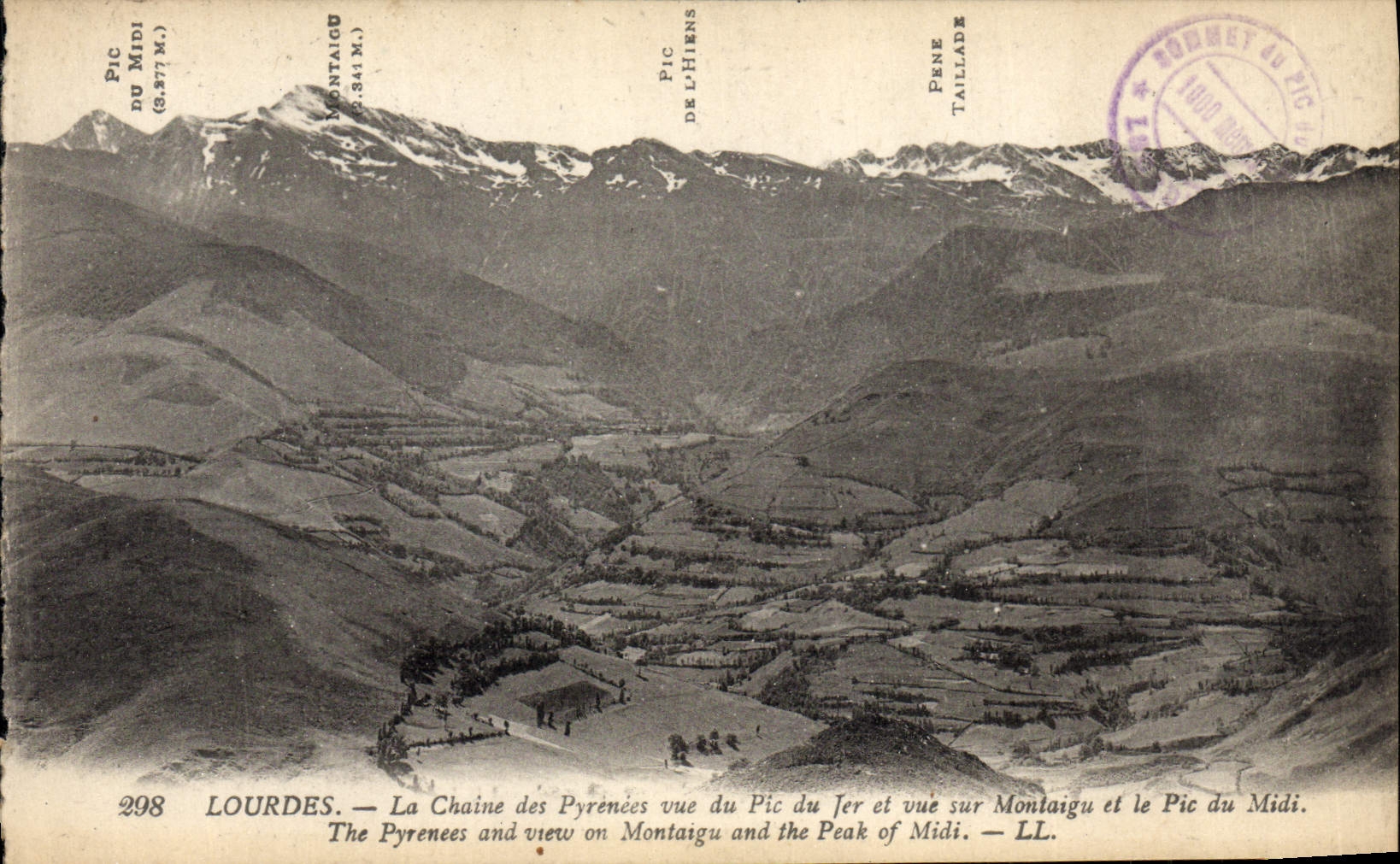 VINTAGE POSTCARD Heavy the Chain of Prenees Seen of the Peak of Jer and sight on Montaigu and the Peak of the South