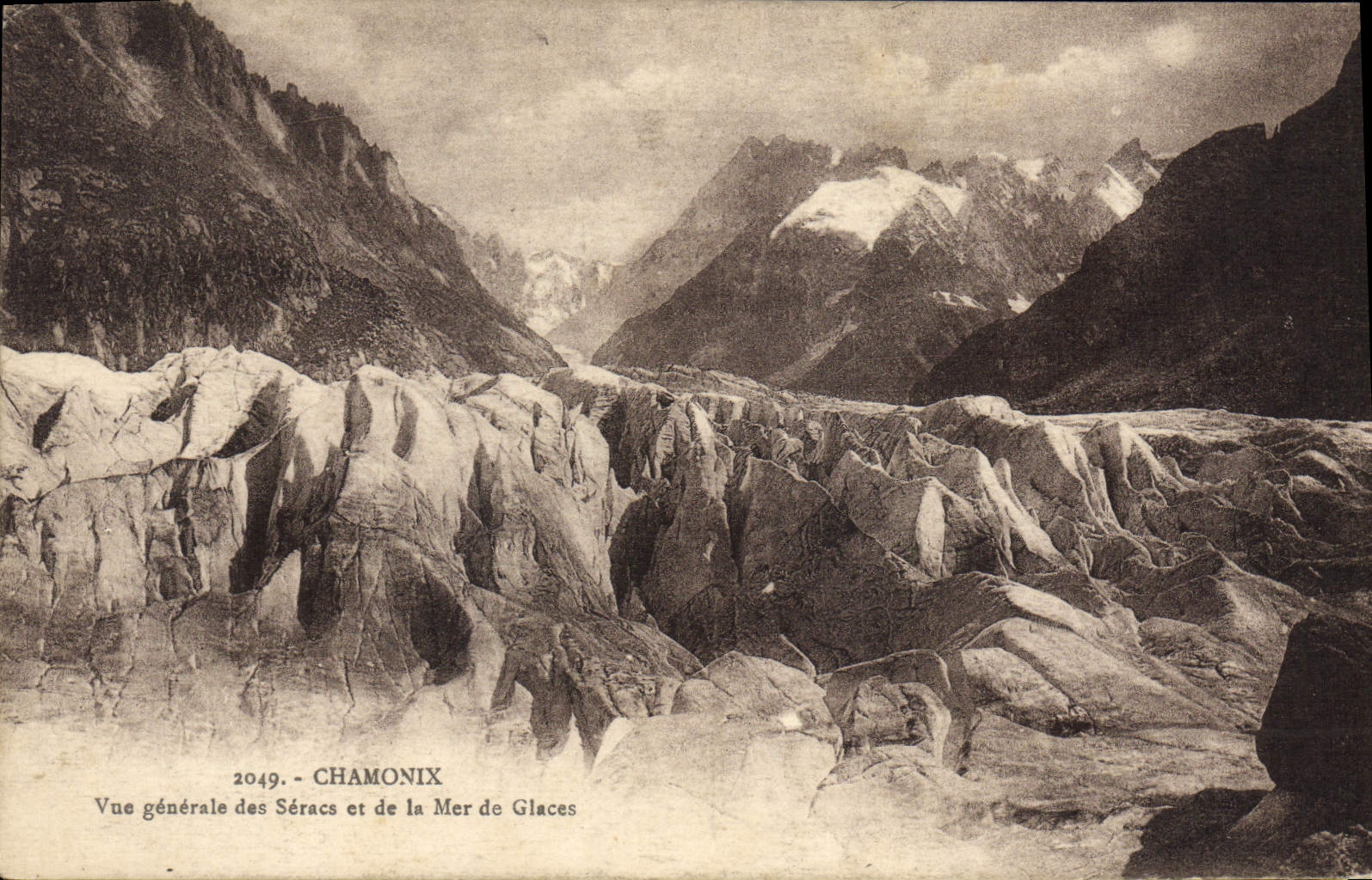 La opinión de Chamonix de la POSTAL de la VENDIMIA del Seracs y del mar de hiela