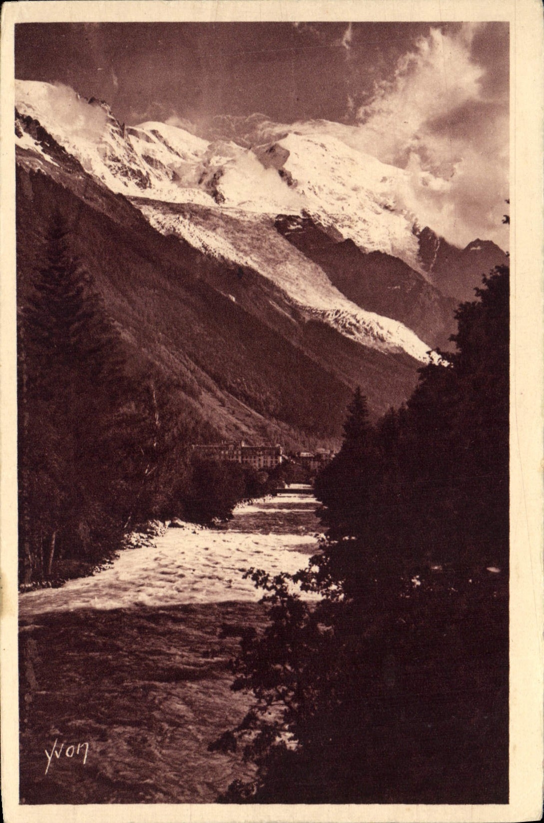 POSTAL Chamonix Mont Blanc Arve y su parte inferior espléndida de la VENDIMIA de glaciares