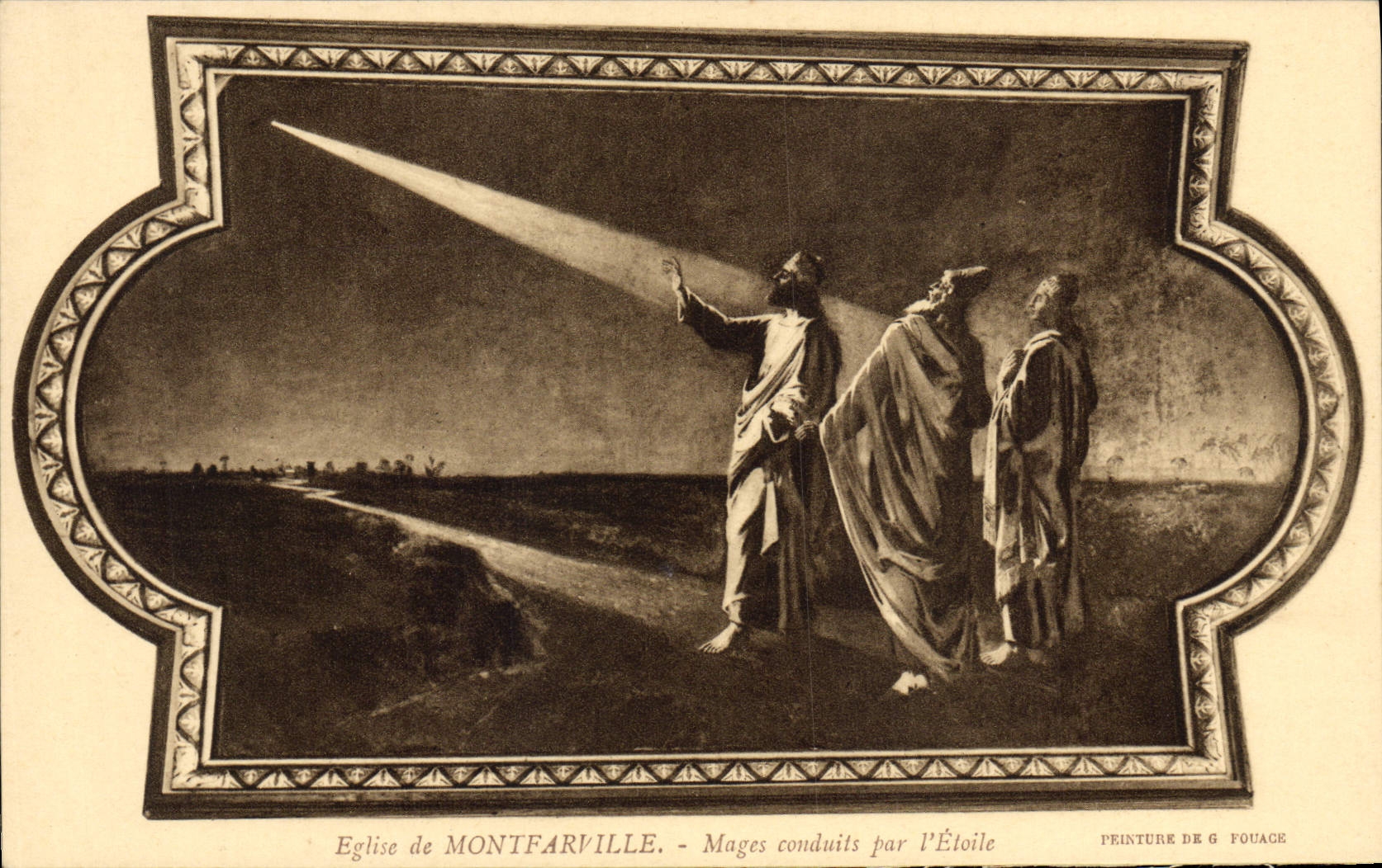 VINTAGE POSTCARD Montfarville Church of Magi Led By Etoile