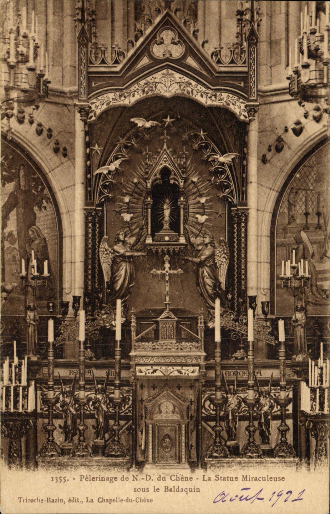 VINTAGE POSTCARD Pilgrimage of Notre Dame Oak the miraculous Statue under the baldachin