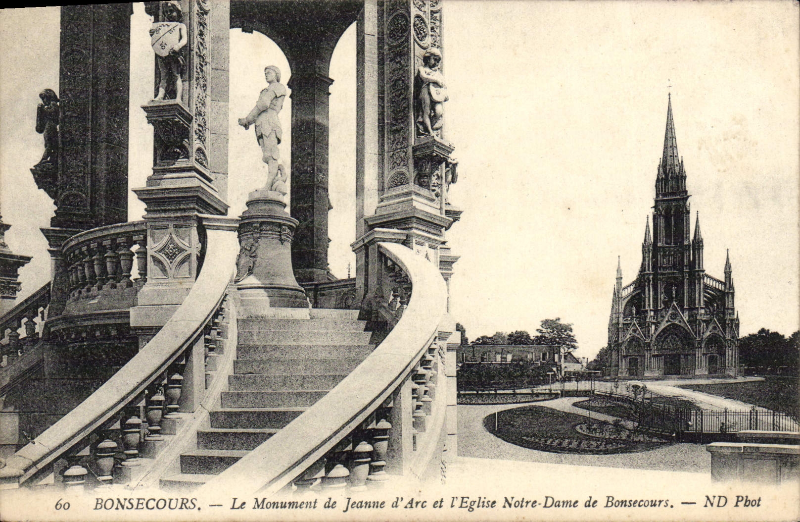 VINTAGE POSTCARD Bonsecours the Monument of Jenne d' Arc and the Notre Dame Church
