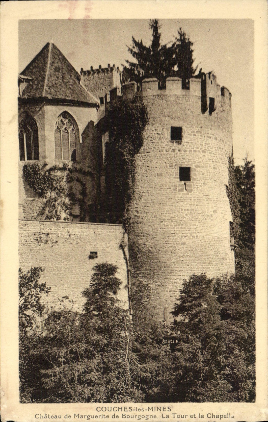 VINTAGE POSTCARD Layers the Mines Castle of Marguerite of Burgundy the tower and the vault