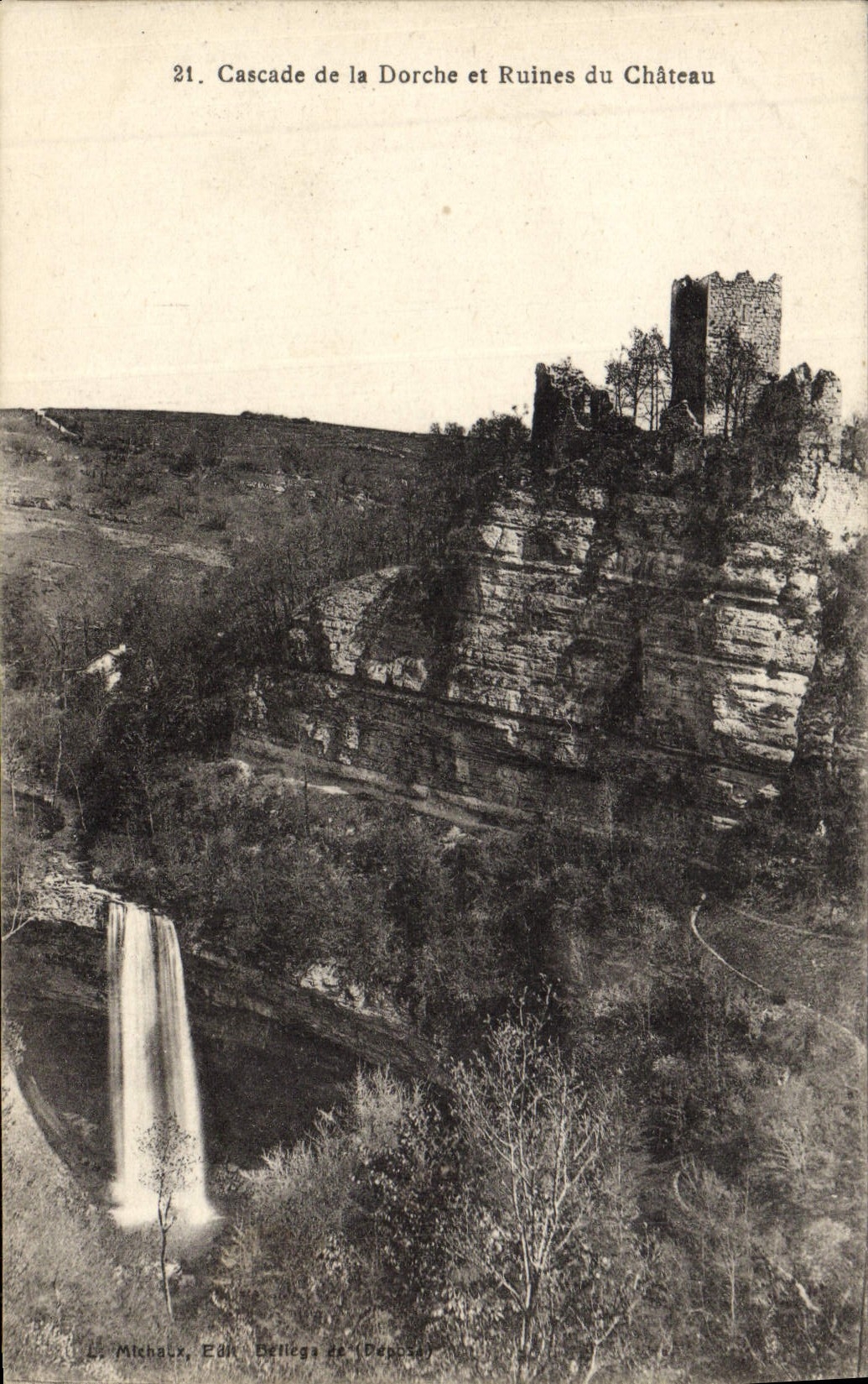 VINTAGE POSTCARD Cascade of Dorche and Ruinrs of the Castle