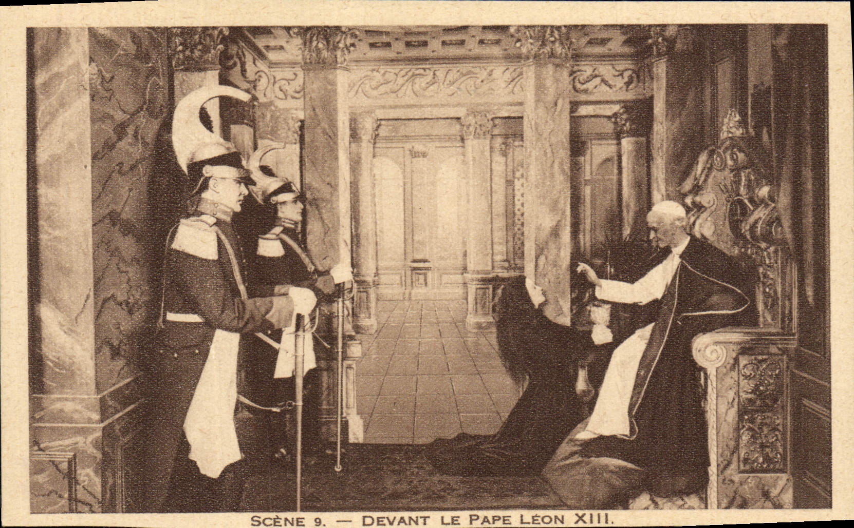 Escena de la POSTAL de la VENDIMIA delante del papa Leon XIII Lisieux