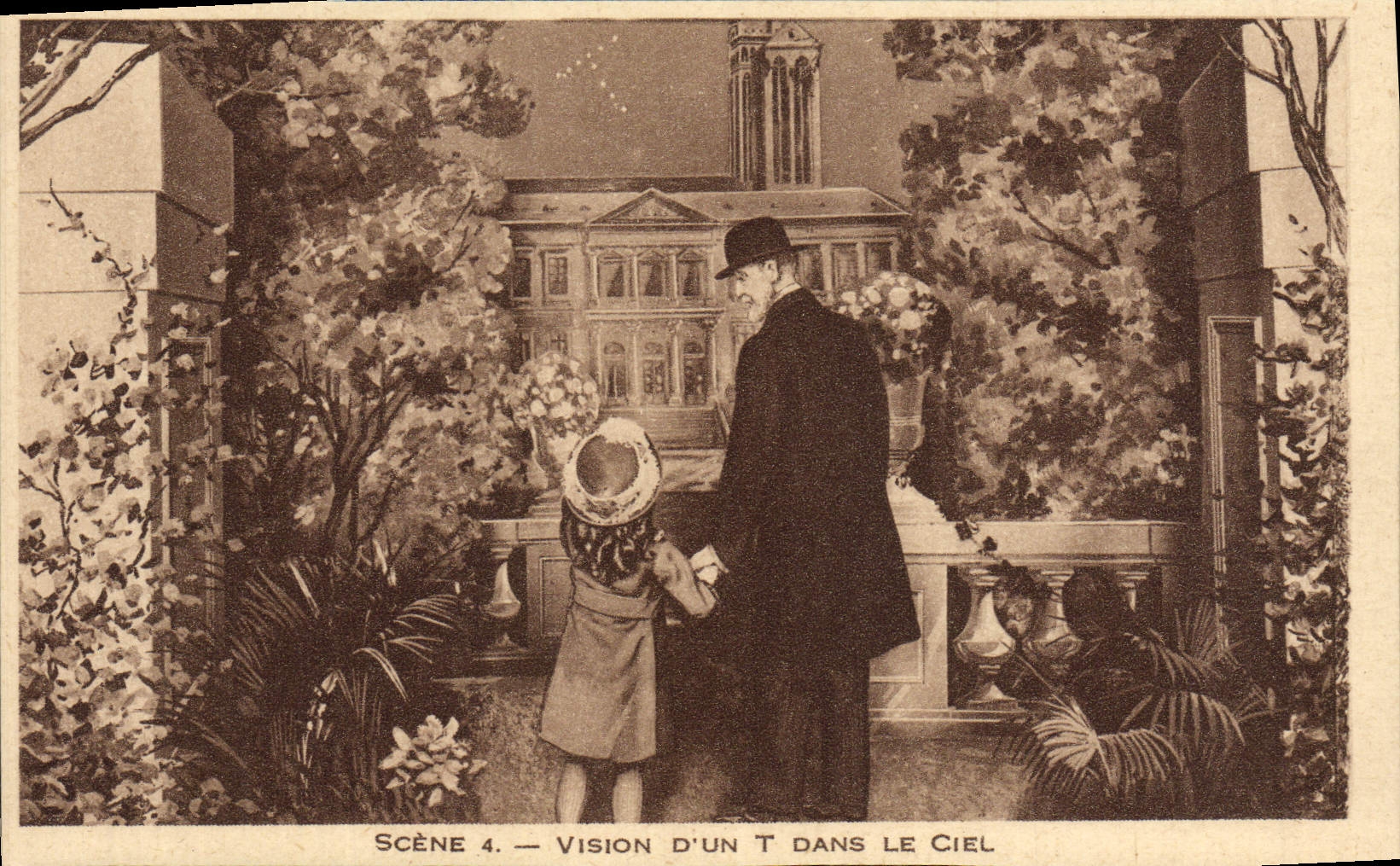 Visión de la escena de la POSTAL de la VENDIMIA de un T en el cielo de Lisieux