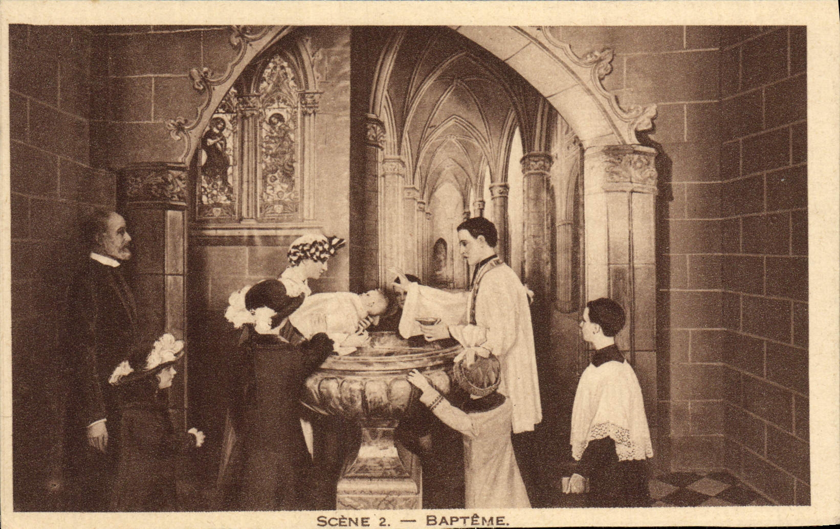 Bautismo de Lisieux de la escena 2 de la POSTAL de la VENDIMIA