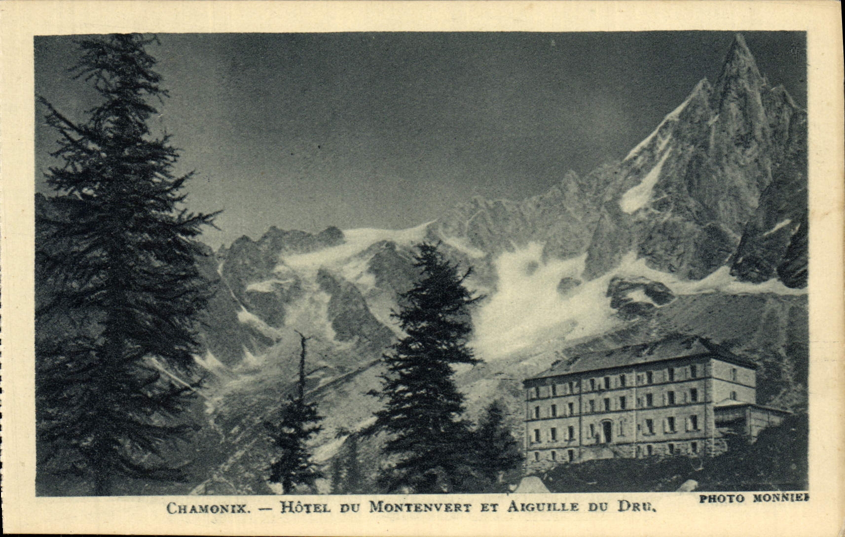 Hotel de Chamonix de la POSTAL de la VENDIMIA de Montenvert y de Aiguille grueso
