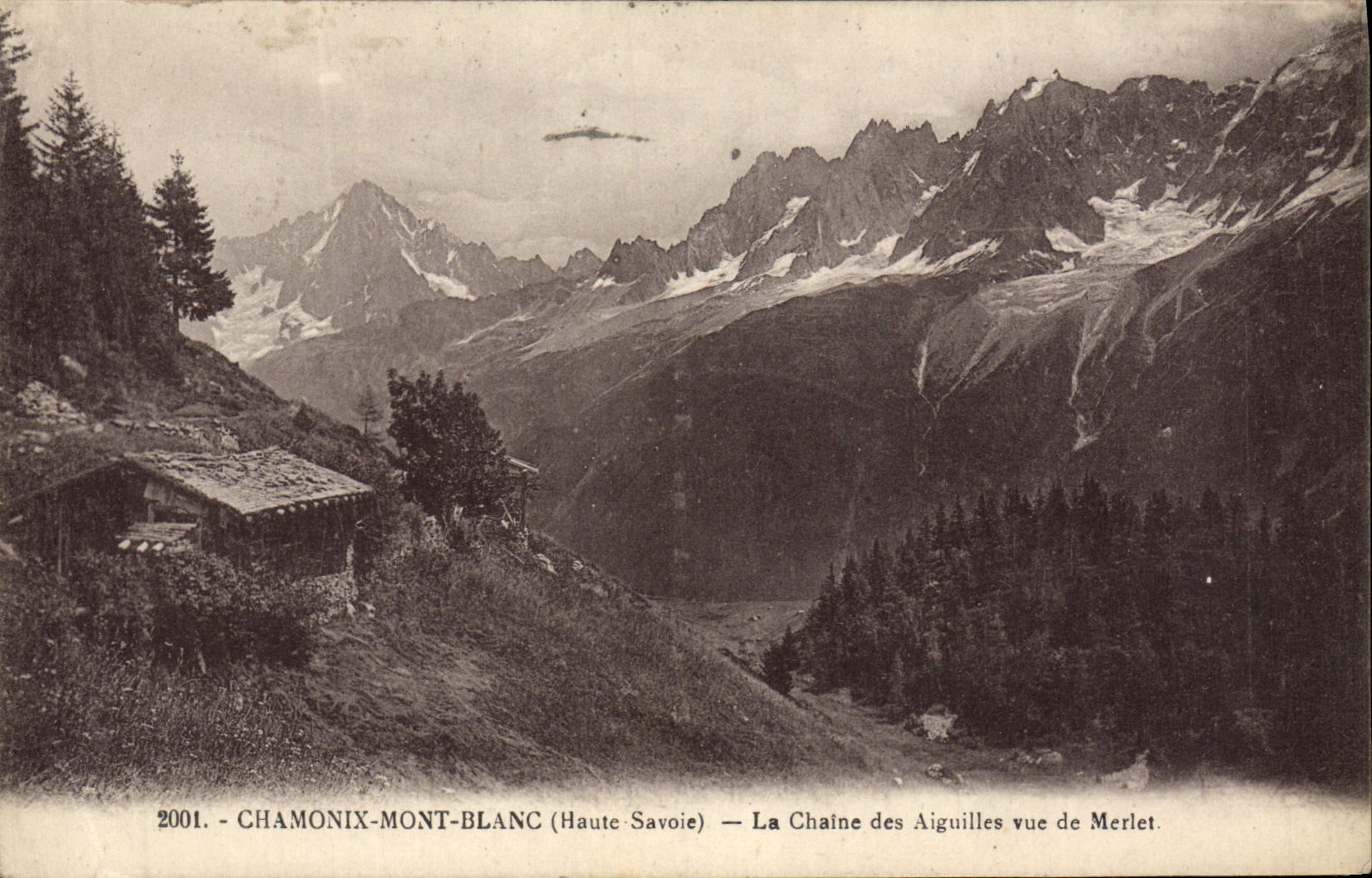 POSTAL Chamonix Mont Blanc de la VENDIMIA la cadena de las agujas vistas de Merlet