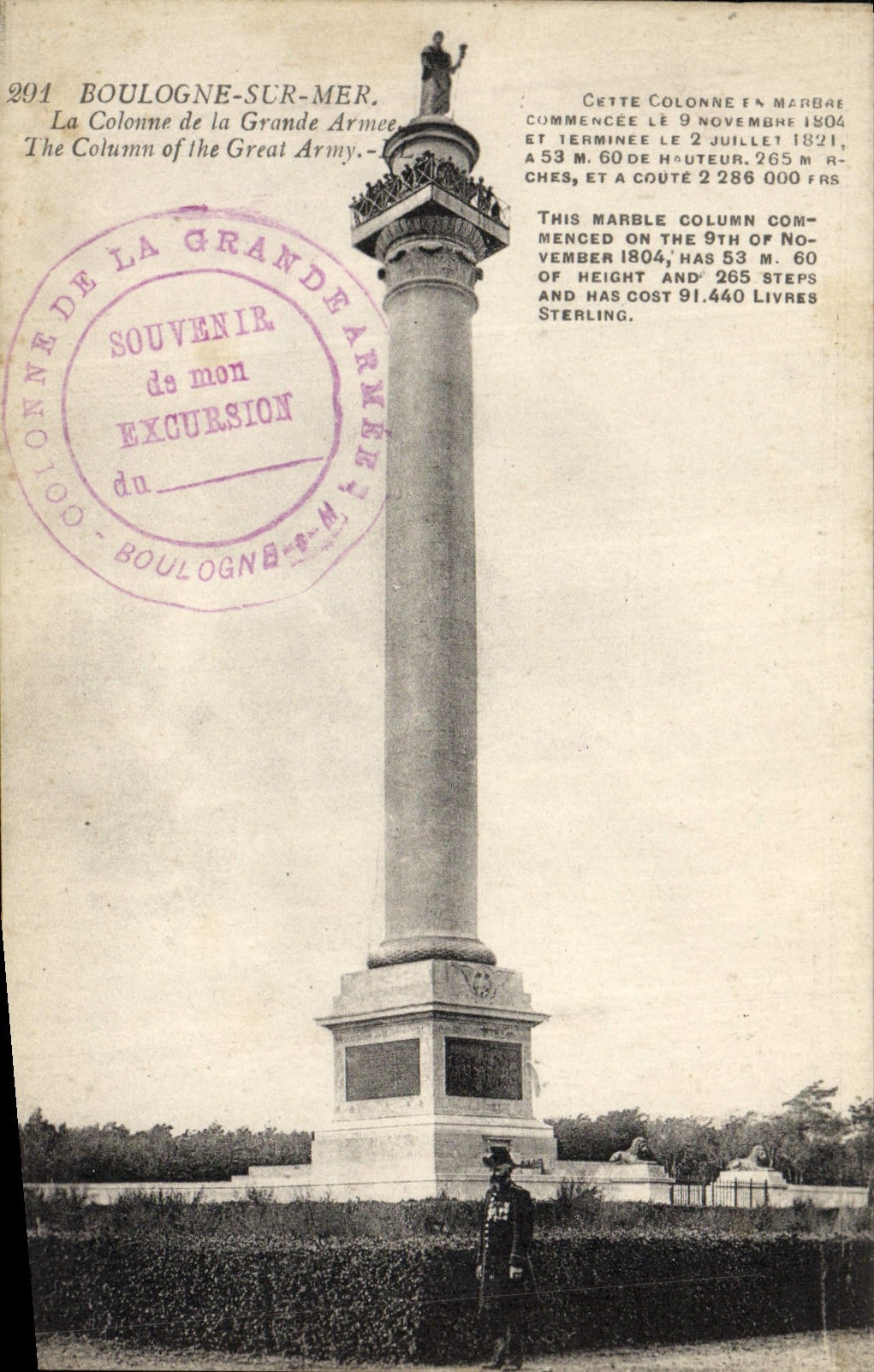 VINTAGE POSTCARD Boulogne On Sea the Column of the Large army