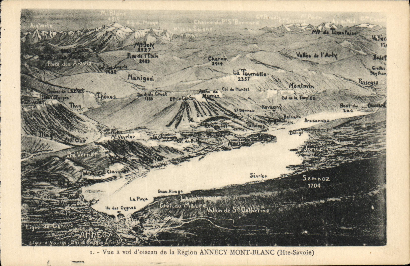 CPA Vue a vol d'Oiseau de la Region Annecy Mont Blanc