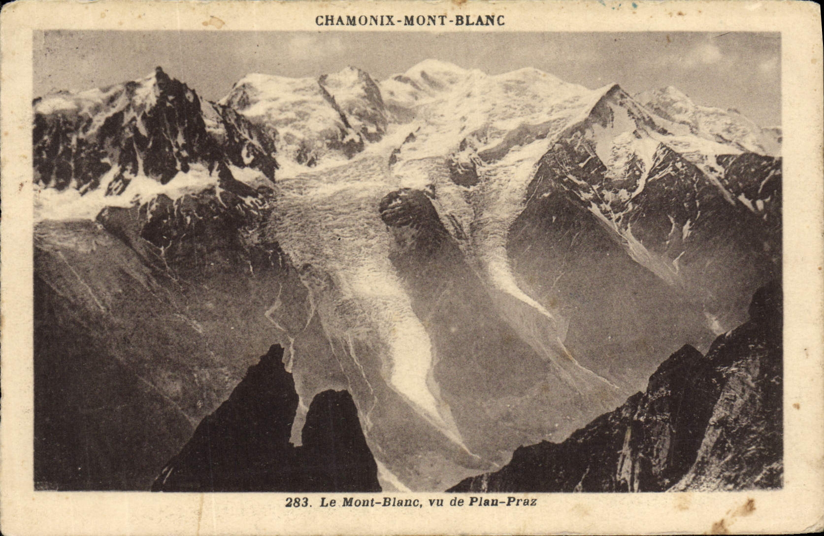 POSTAL Mont Blanc de la VENDIMIA Mont Blanc visto de Plau Praz