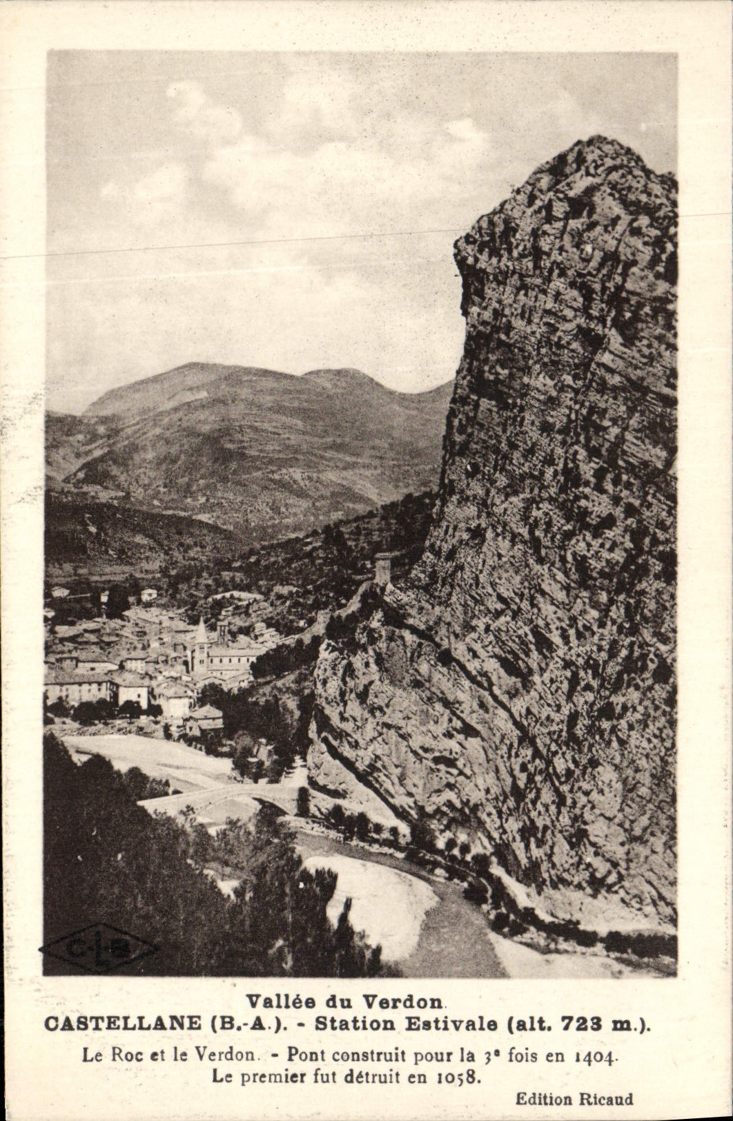 VINTAGE POSTCARD Castellane Estival Station the Rock and the Verdon
