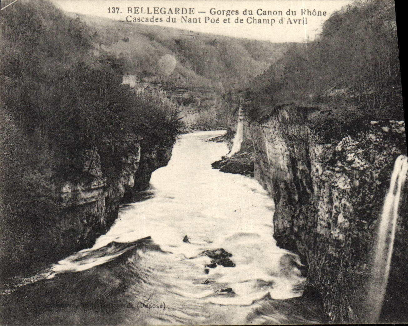 VINTAGE POSTCARD Bellegarde Falls of the Canon of the Rhone Cascades of Nant Poe and field of April