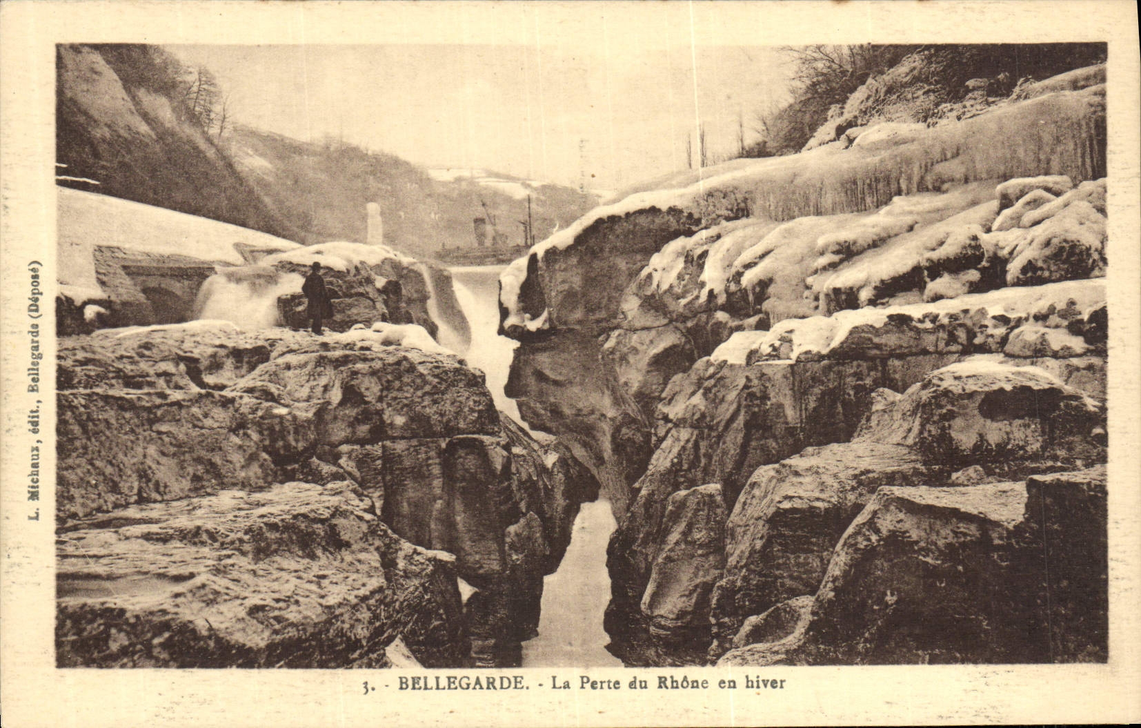 VINTAGE POSTCARD Bellegarde the Loss of the Rhone in winter