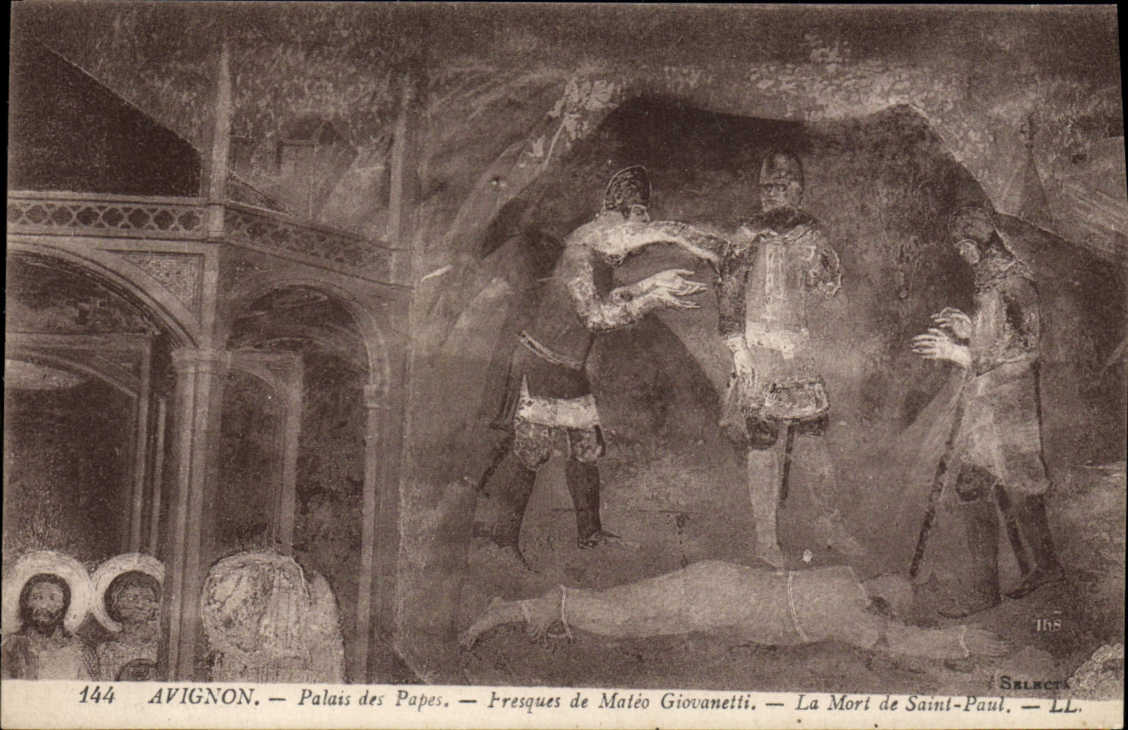 Paladar de Avignon de la POSTAL de la VENDIMIA de los papas Fresco de Mateo Giovanetti la muerte de San Pablo