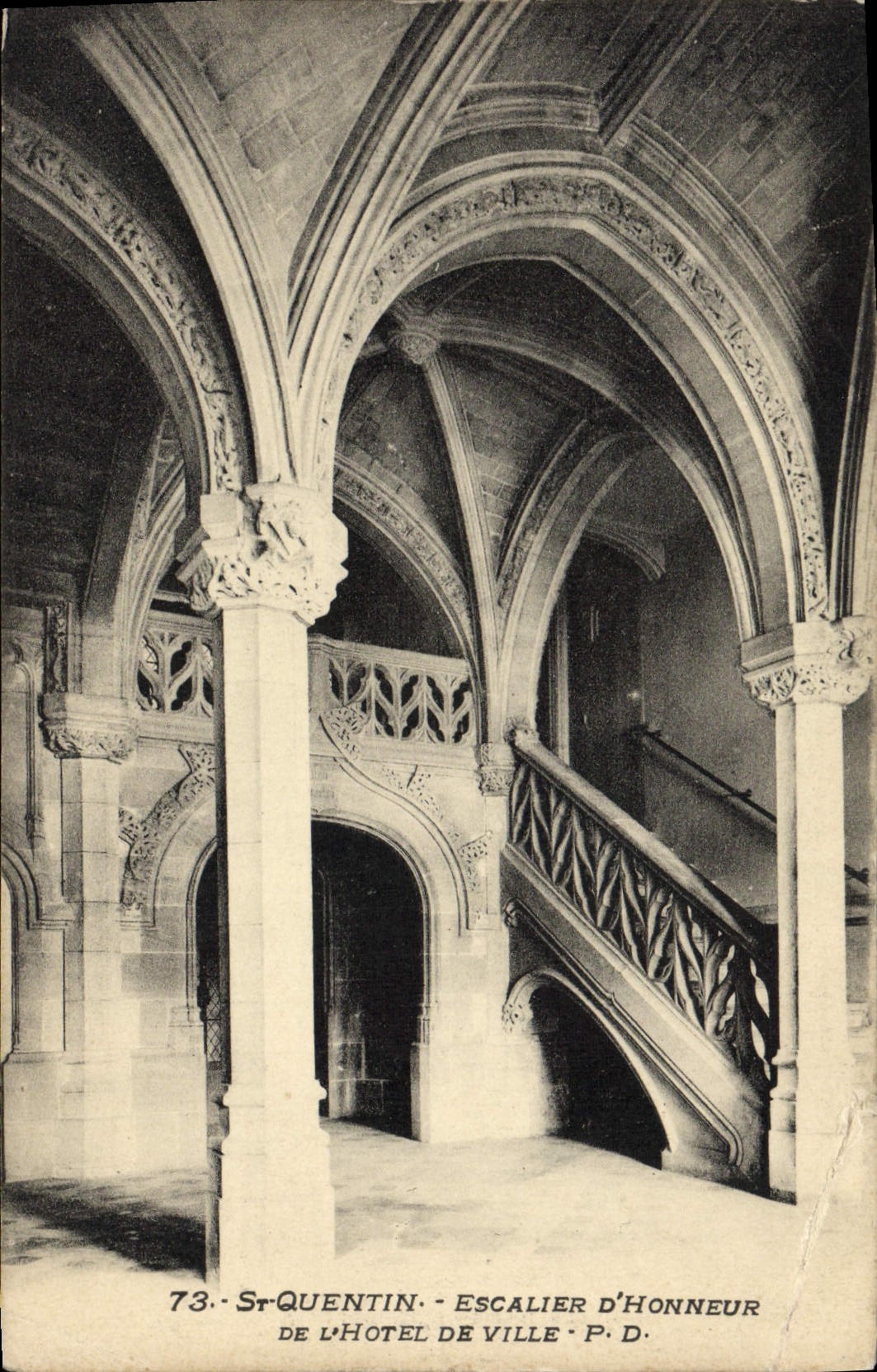 VINTAGE POSTCARD Saint Quentin Main staircase of the Town hall
