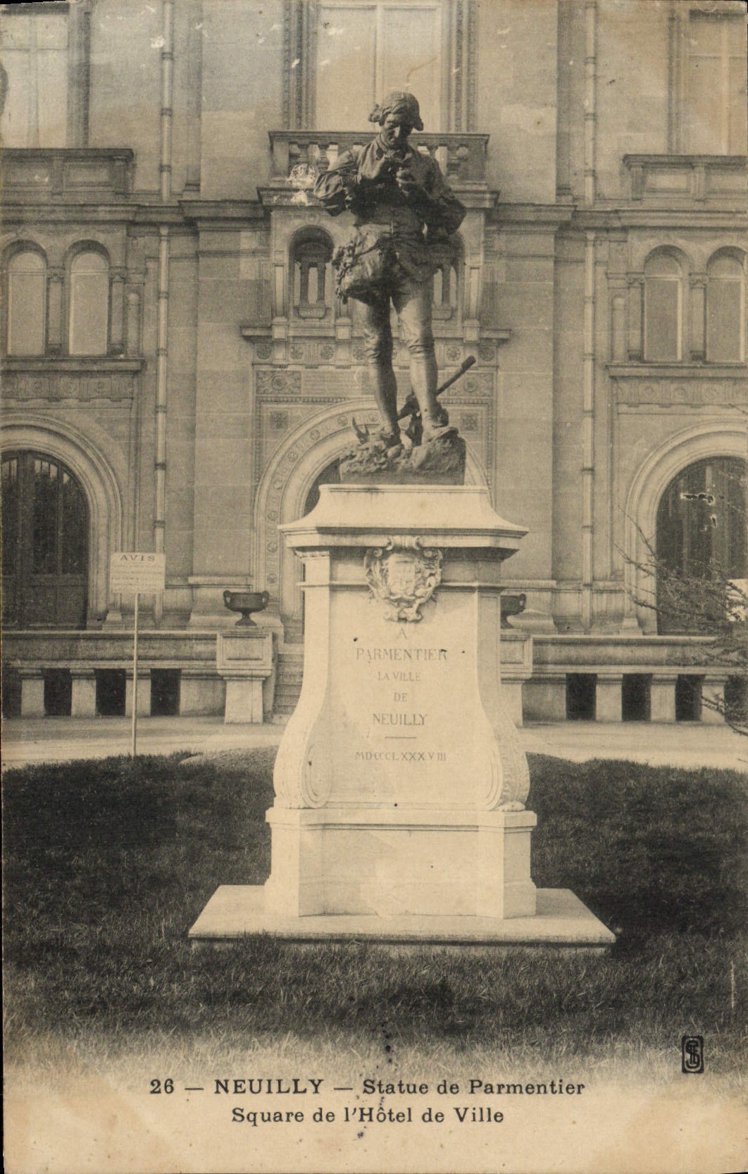 VINTAGE POSTCARD Neuilly Rules of Parmentier Square of the Town hall