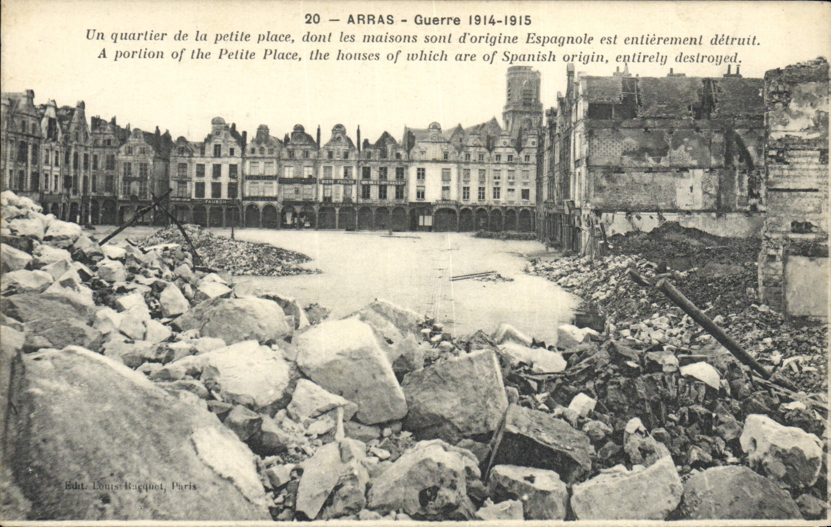 CPA Arras Guerre Un quartier de la Petite Place Militaria