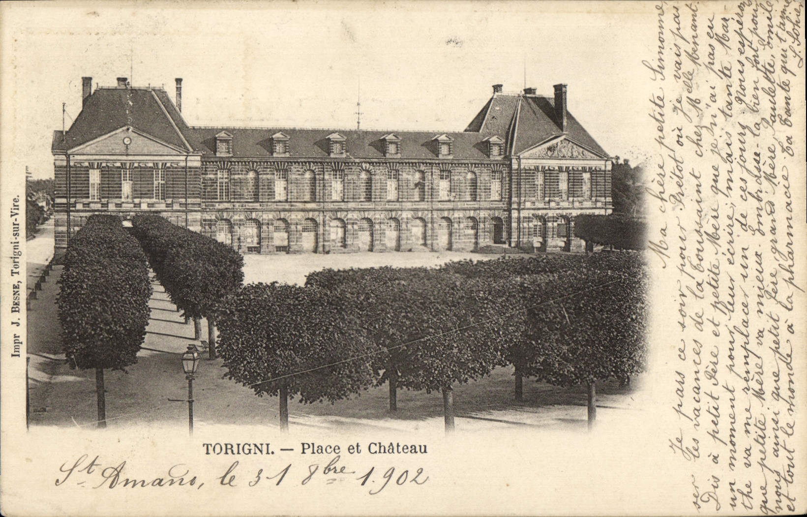 VINTAGE POSTCARD Torigni places and Castle