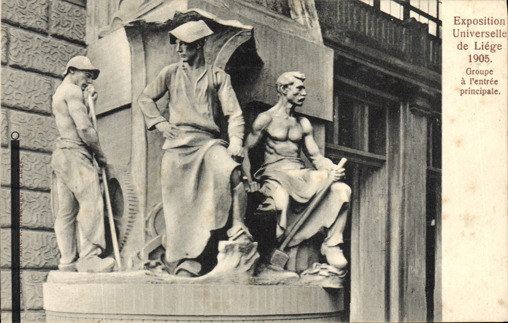 Feria de mundo de la POSTAL de la VENDIMIA de Lieja 1905 grupos con la entrada principal