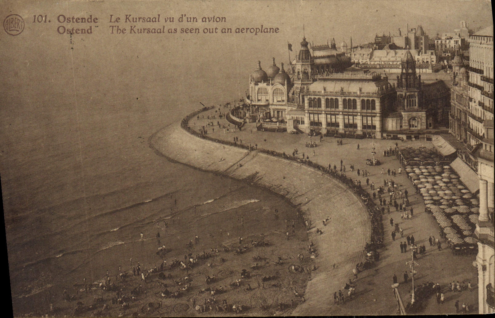 VINTAGE POSTCARD Ostend Kursaal seen of a plane