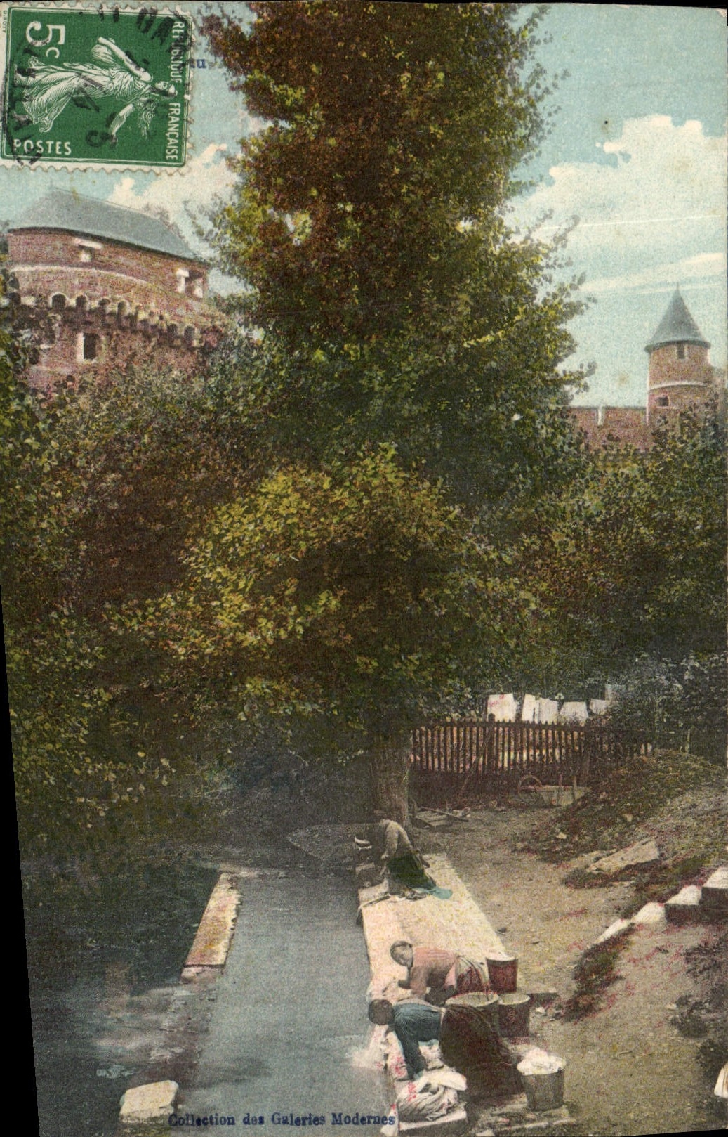 VINTAGE POSTCARD Folklore lavender fields Women Castle