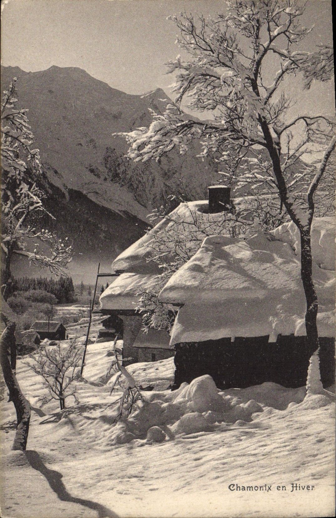 POSTAL Chamonix de la VENDIMIA en invierno