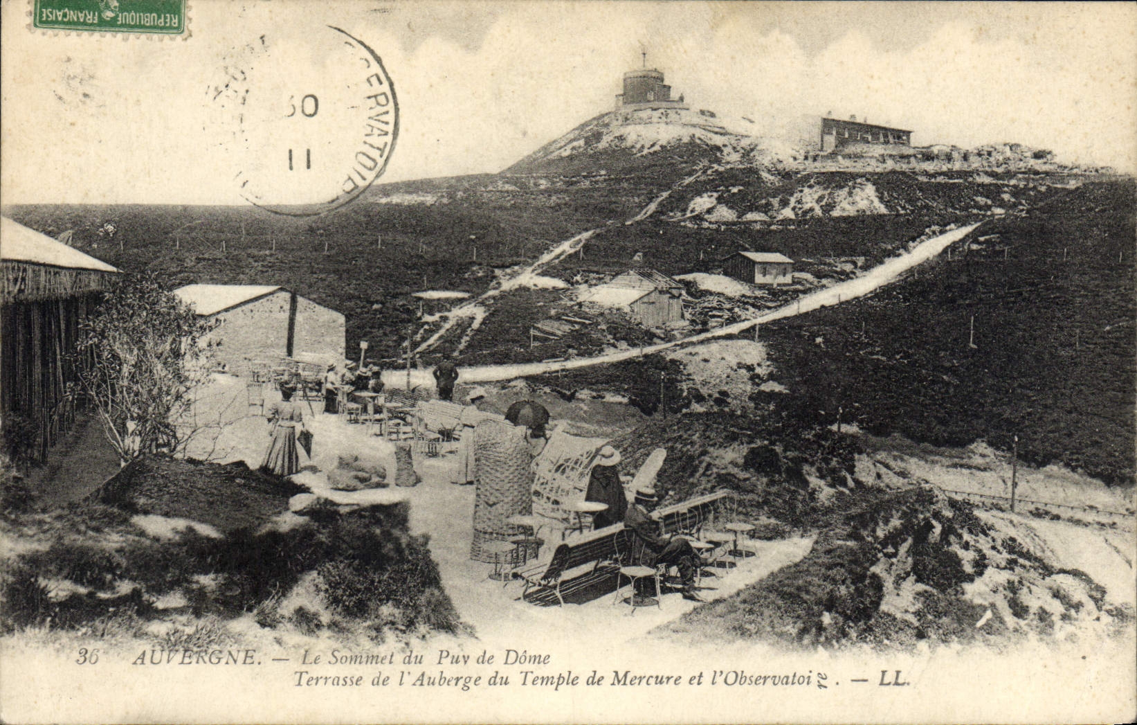 VINTAGE POSTCARD Auvergne the Summit of Puy de Dome Terrace of the inn of the Mercury temple and the eobservatoire