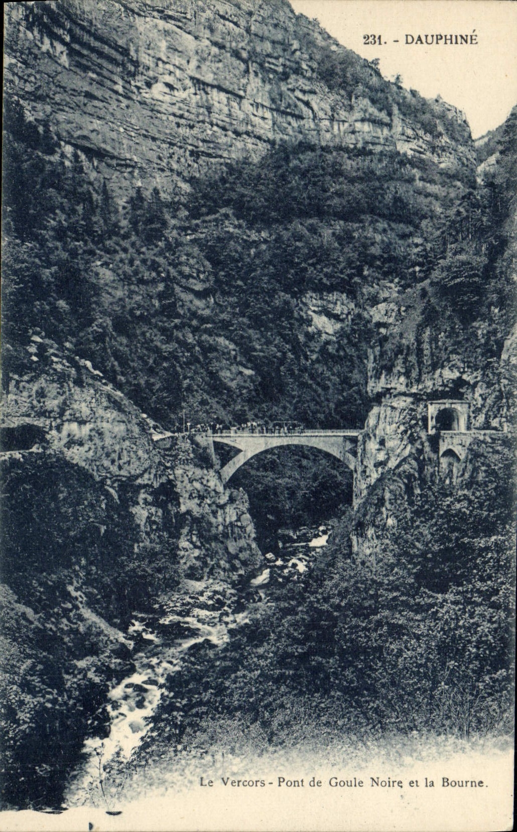 Puente de Dauphine Vercors de la POSTAL de la VENDIMIA del negro y de Bourne de Goule