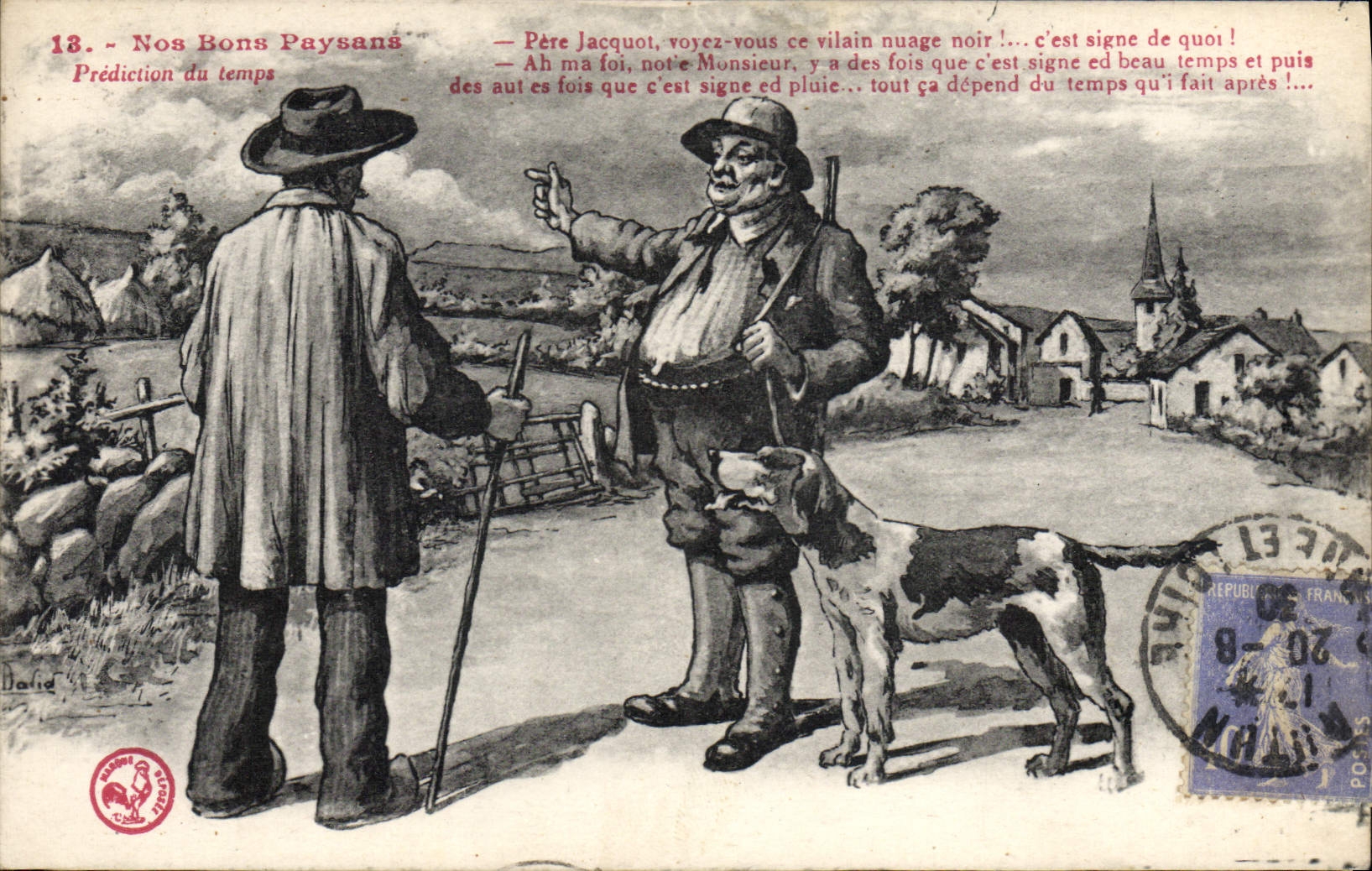 VINTAGE POSTCARD Our Good Peasants Father Jacquot Dog Folklore