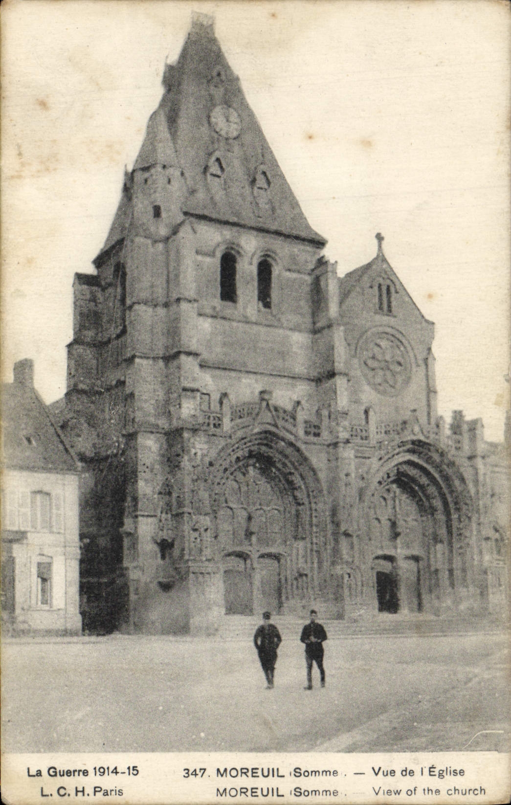 VINTAGE POSTCARD Moreuil Summons Seen church