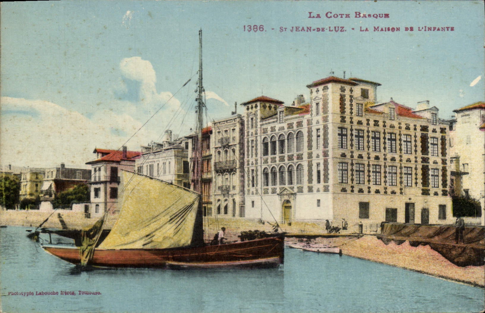 VINTAGE POSTCARD Holy Jean de Luz the House of Infante Boat