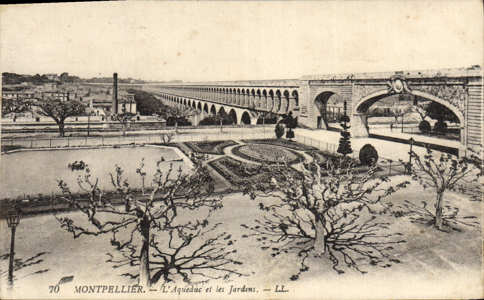 VINTAGE POSTCARD Montpellier the Aqueduct and Gardens